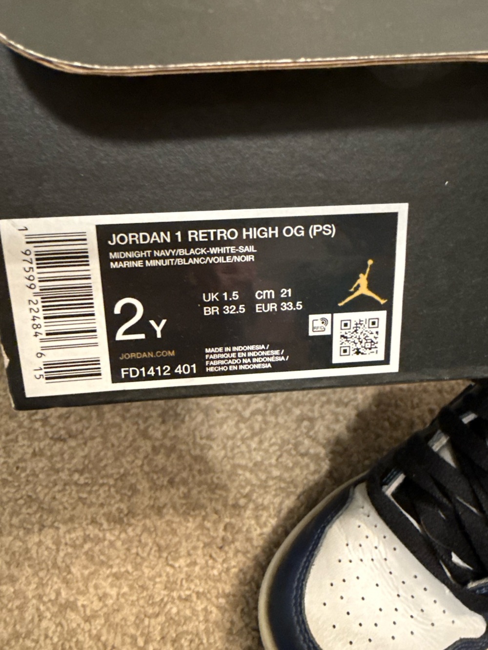 JORDAN 1 Retro High OG ‘Midnight Navy’ Sneakers sz 2 - Picture 7 of 9